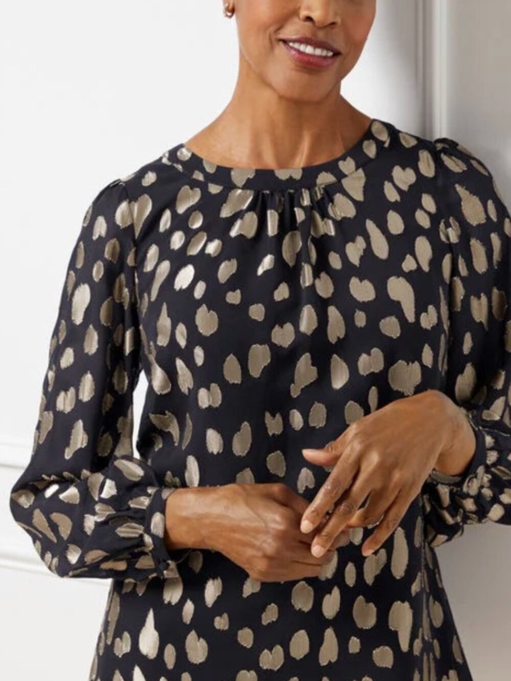 NWT Talbots Tie Back Foil Leopard Dot Blouse - size 1XP